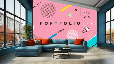 Abstract banner with Portfolio Calligraphic line art text poster with space of your photo, vector illustration Design. Wall mural