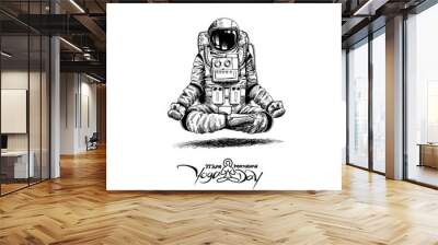 Astronaut in spacesuit yoga gestures , Hand Drawn Sketch Vector illustration. Wall mural