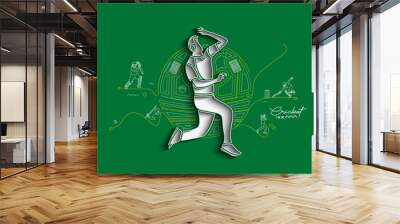 Bowler bowling in cricket championship sports. Line Art design Wall mural