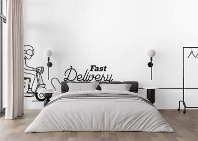 Delivery boy ride scooter delivery service , Order, Fast Shipping, Flat Line Art Vector Background. Wall mural