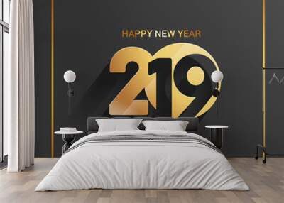 Happy New Year 2019 Golden Text Design  Patter, Vector illustration. Wall mural