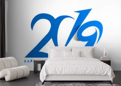 Happy New Year 2019 Text Design  Patter, Vector illustration. Wall mural