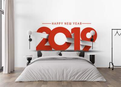 Happy New Year 2019 Text Design  Patter, Vector illustration. Wall mural