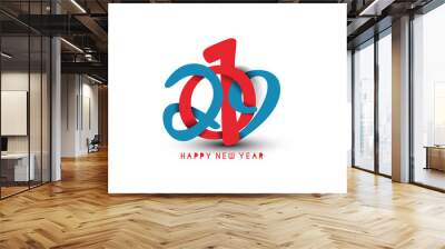 Happy New Year 2019 Text Design  Patter, Vector illustration. Wall mural