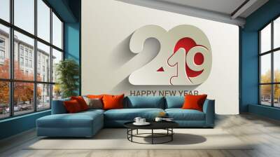 Happy New Year 2019 Text Design Patter, Vector illustration. Wall mural