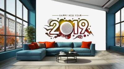 Happy New Year 2019 Text Design  Patter, Vector illustration. Wall mural