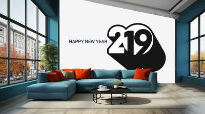 Happy New Year 2019 Text Design Patter, Vector illustration. Wall mural