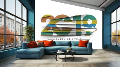 Happy New Year 2019 Text Peel off Paper Design  Patter, Vector illustration. Wall mural