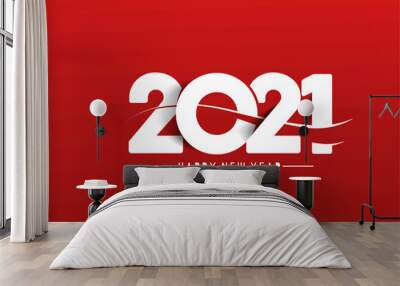 Happy New Year 2021 Text Typography Design Patter, Vector illustration. Wall mural