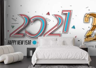 Set of Happy New Year 2021 Text Typography Design Patter, Vector illustration. Wall mural