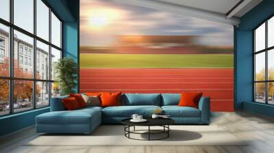 nobody running track for athletic competition, empty motion blur race background for training Wall mural