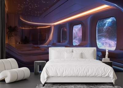 A futuristic room with a blue sky and stars on the ceiling Wall mural