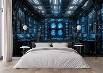 Futuristic Control Room with High-Tech Displays Wall mural