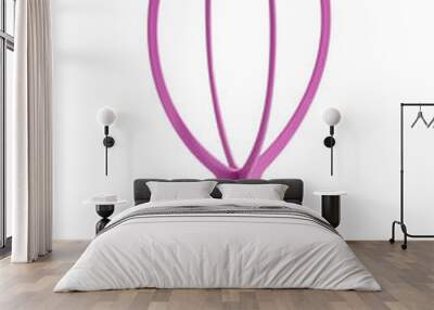 Front view object photo of a pink plastic foldable wig rack, staying on a white background. The base is split into two halves that connect diagonally in the center. Wall mural