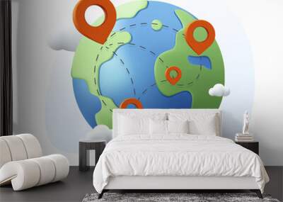 3D earth globe with pinpoints online deliver service, delivery tracking, pin location point marker of shipment map 3d. Wall mural