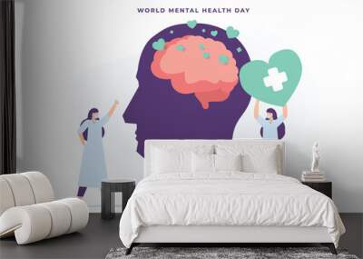 Mental health medical treatment vector illustration. specialist doctor work together to give psychology love therapy Wall mural