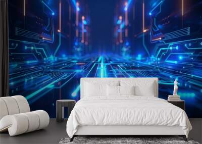 Abstract technology background neon circuit blue neon Wall mural