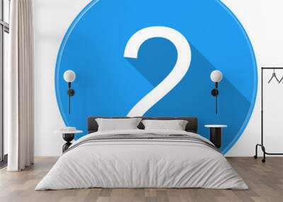 blue 2 flat icon button with long shadow Wall mural