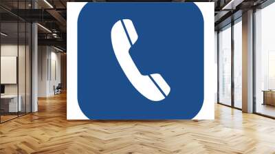 Blue rounded square telephone receiver icon, button on a white background Wall mural