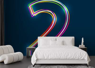 Number 2 - Vector multicolored outline font with glowing effect isolated on blue background. EPS10 Wall mural