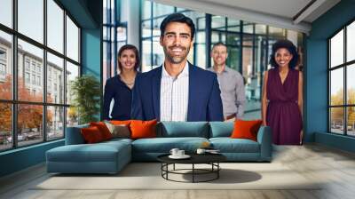 Business people, CEO and team portrait with diversity, businessman leader, smile and happy in career. Management, professional group and collaboration, international and happiness working together Wall mural