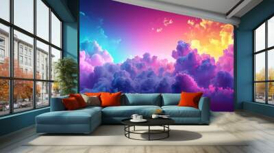 3d render, abstract fantasy background of colorful sky with neon clouds, Generative AI Wall mural