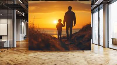 father and son at sunset, Generative AI Wall mural