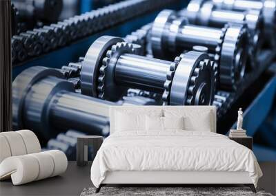 gear chain drive shaft in conveyor belt is on production line. timing chain of car, tensioners in en Wall mural