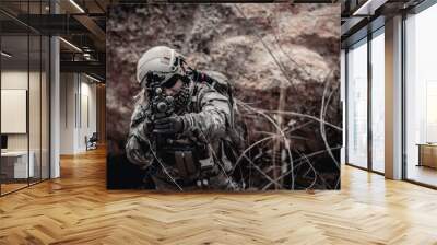 Soldiers of special forces on wars at the desert,Thailand people,Army soldier Wall mural