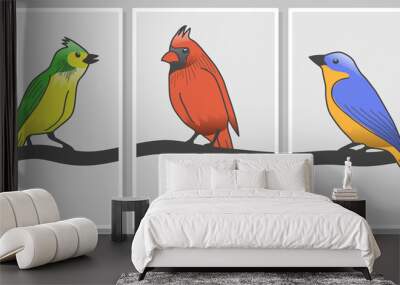 three colorful birds - wall art vector set, for wall art, poster, wallpaper, print
 Wall mural