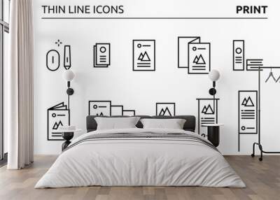 10 print element icons designed in thin line style, can be used for web, print and logo Wall mural