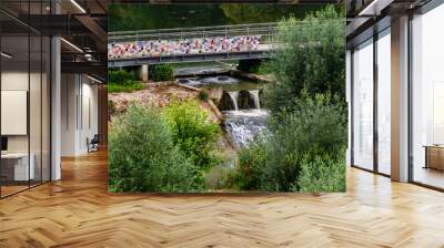 Briey and its serene Sangsue lake, bridge, walking, sports and relaxation activities, Lorraine, France Wall mural