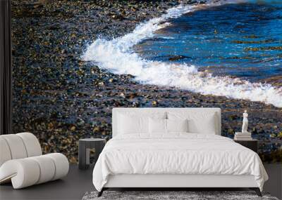 Seaside and waves, beach with sand, water, shell Wall mural