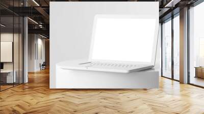 grey clay minimalist style of a notebook laptop in perspective view on circular podium product display composition with empty blank screen 3d illustration rendering Wall mural