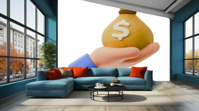 saving wealth asset with hand gesture and sack of money with sign finance accounting theme isolated 3d icon illustration element Wall mural