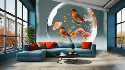 enclosed in a bubble with flower and bird Wall mural