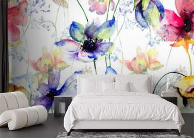 Seamless pattern with Decorative summer flowers Wall mural