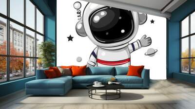 Cartoon astronaut isolated on a white background Wall mural