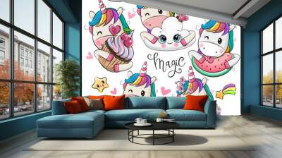 Cartoon Unicorns isolated on a white background Wall mural