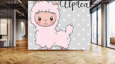 Cute Cartoon alpaca on a gray background Wall mural