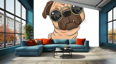 Cute Pug dog with sun glasses Wall mural