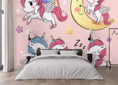 Set of Cute Cartoon Unicorns Wall mural