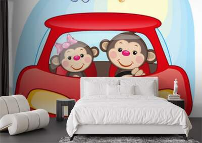 Two Monkeys in a car Wall mural