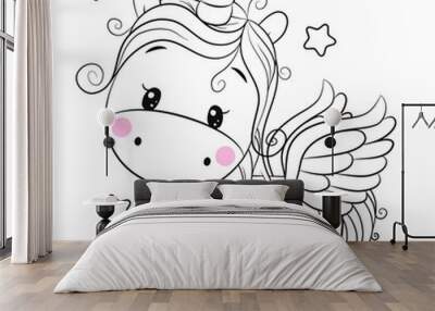 Unicorn outlined for coloring book isolated on a white background Wall mural