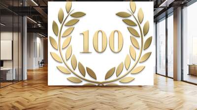 3D Gold PNG laurel wreath number 100 Wall mural