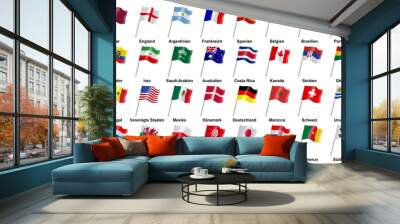 flags of different countries with German text on a white background Wall mural