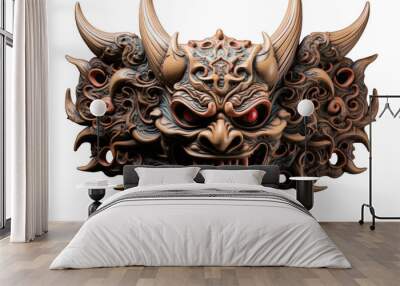 A mask adorned with intricate horns, creating a mystical and otherworldly appearance Wall mural