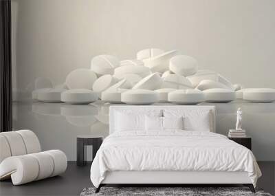 A Pile of White Pills on a Reflective Surface Wall mural