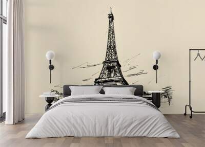 A sketch of the Eiffel Tower with a grungeinspired background Wall mural