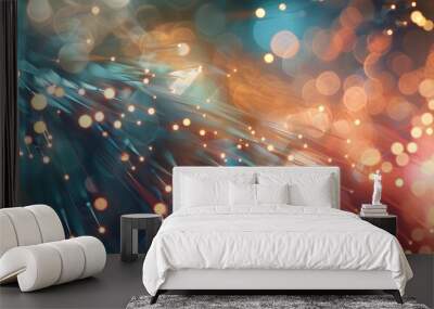 Abstract background with glowing fiber optic strands and bokeh lights Wall mural